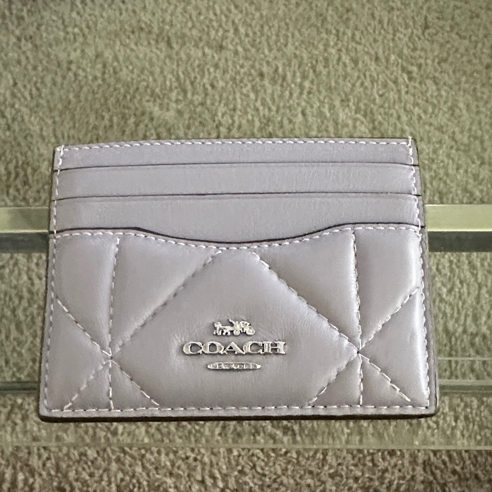 Coach Quilted Card Holder - Soft Gray